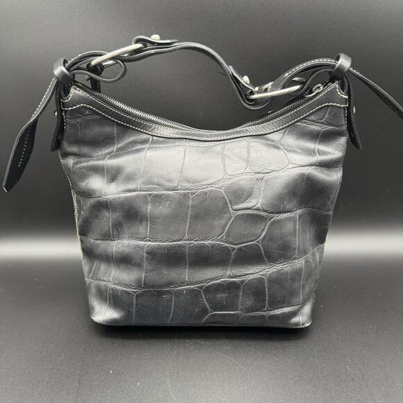 Authentic Dooney & Bourke Black Faux Croc Leather Hobo Shoulder Bag Purse Y2K - Picture 2 of 12